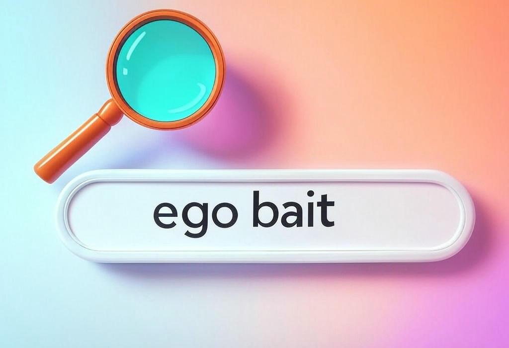 A search bar and a magnifying glass with a vivid gradient background exploring the topic of Ego bait: The clever strategy that gets influential people to share your content. Learn how to create irresistible content that boosts your backlinks and visibility without begging.