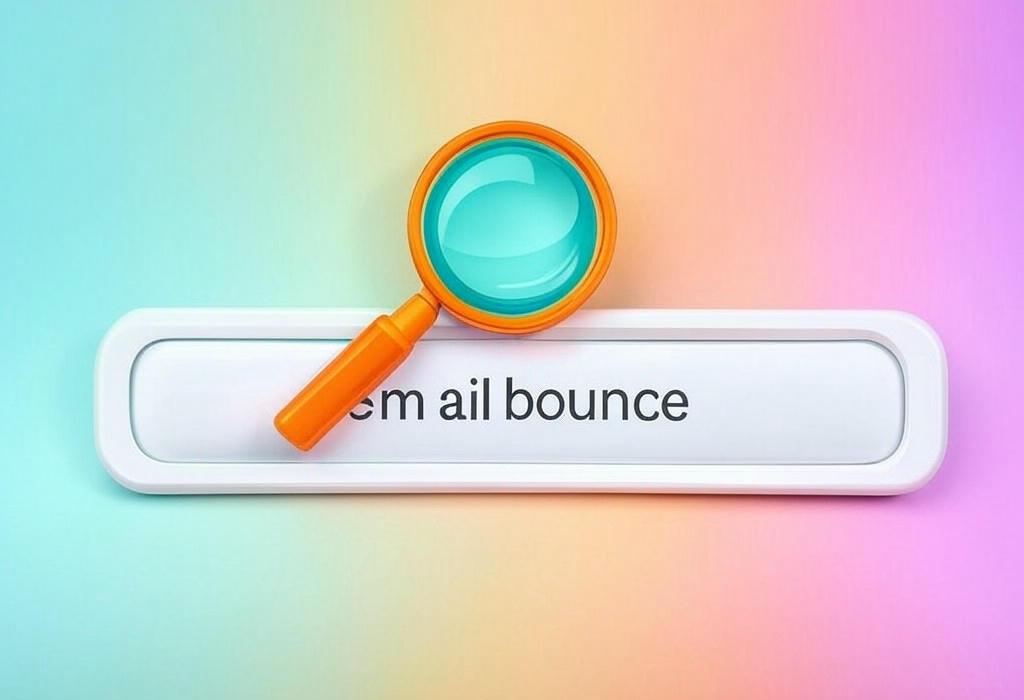 A search bar and a magnifying glass with a vivid gradient background exploring the topic of Email bounces got you down? Discover the top causes of rejected messages and simple fixes to skyrocket your delivery rates. Stop losing valuable connections today!