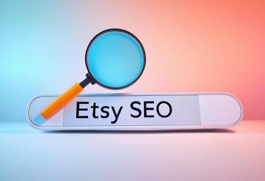A search bar and a magnifying glass with a vivid gradient background exploring the topic of Etsy SEO secrets revealed! Boost your shop visibility, increase sales, and outsmart competitors with proven strategies. Learn why smart sellers prioritize optimization for marketplace success.