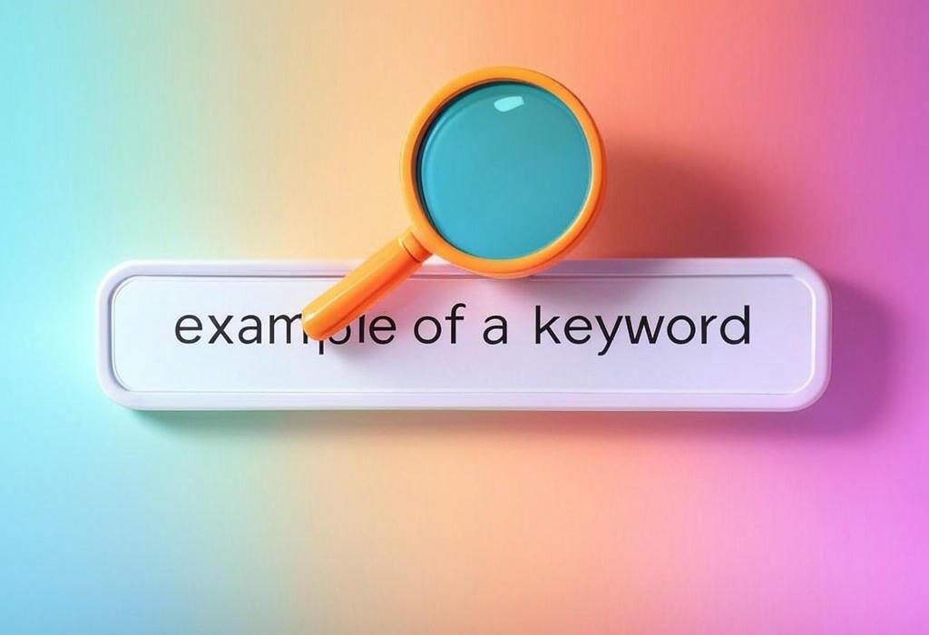 A search bar and a magnifying glass with a vivid gradient background exploring the topic of Examples of keywords revealed! Discover how these search terms can skyrocket your SEO performance and drive targeted traffic to your website. Unlock the power of strategic keywords now.