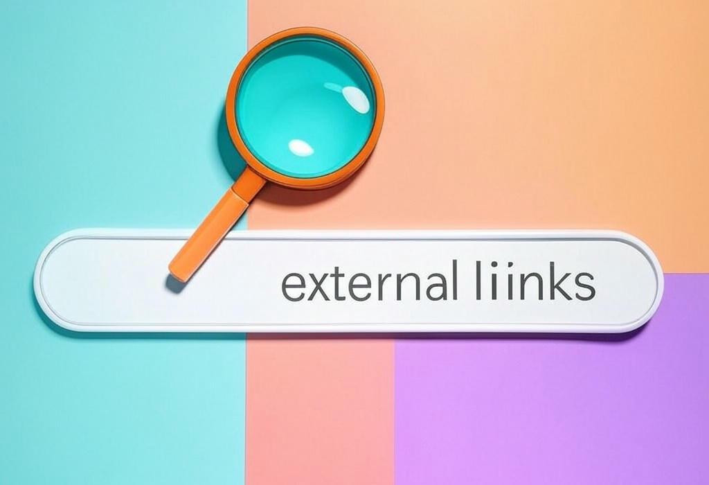 A search bar and a magnifying glass with a vivid gradient background exploring the topic of External links boost your SEO and credibility, but are you using them correctly? Learn when to link, what mistakes to avoid, and how to turn outbound links into your secret ranking weapon.