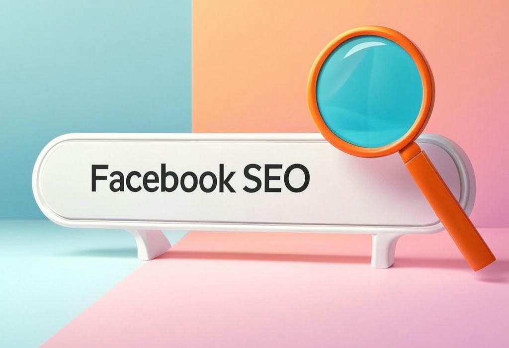 A search bar and a magnifying glass with a vivid gradient background exploring the topic of Facebook SEO: Unlock hidden ranking secrets to boost your visibility, drive more traffic, and outshine competitors on the world's biggest social platform. Ready to dominate search results?