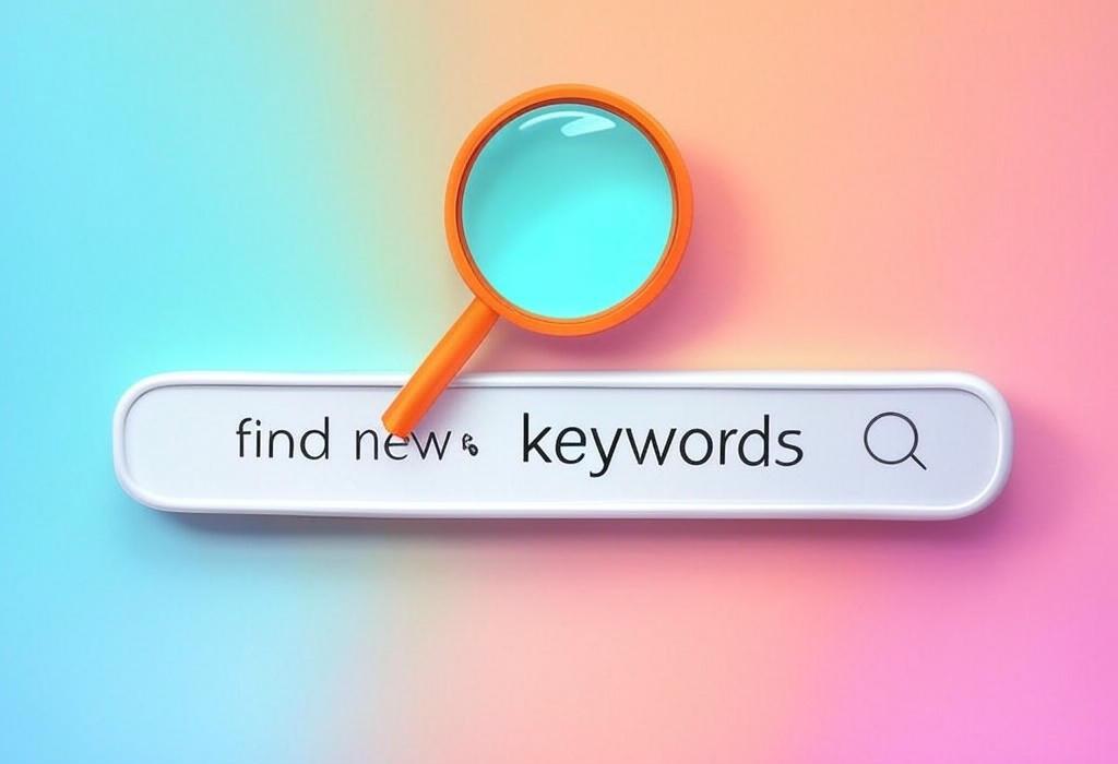 A search bar and a magnifying glass with a vivid gradient background exploring the topic of Find new keywords quickly with our expert tips! Unlock fresh search terms to boost your rankings, expand your reach, and leave competitors wondering about your secret strategy.