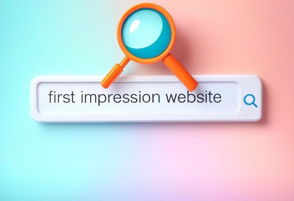 A search bar and a magnifying glass with a vivid gradient background exploring the topic of First impression website success starts with these 7 simple yet powerful strategies. Grab visitors' attention and keep them coming back for more. Don't miss your chance to shine online!
