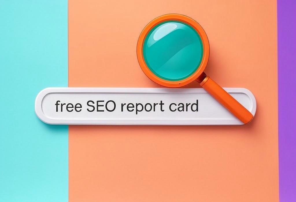 A search bar and a magnifying glass with a vivid gradient background exploring the topic of Get your free SEO report card now! Discover what's holding your site back and unlock actionable tips to boost your rankings. No sign-up required, just instant insights to outrank competitors.