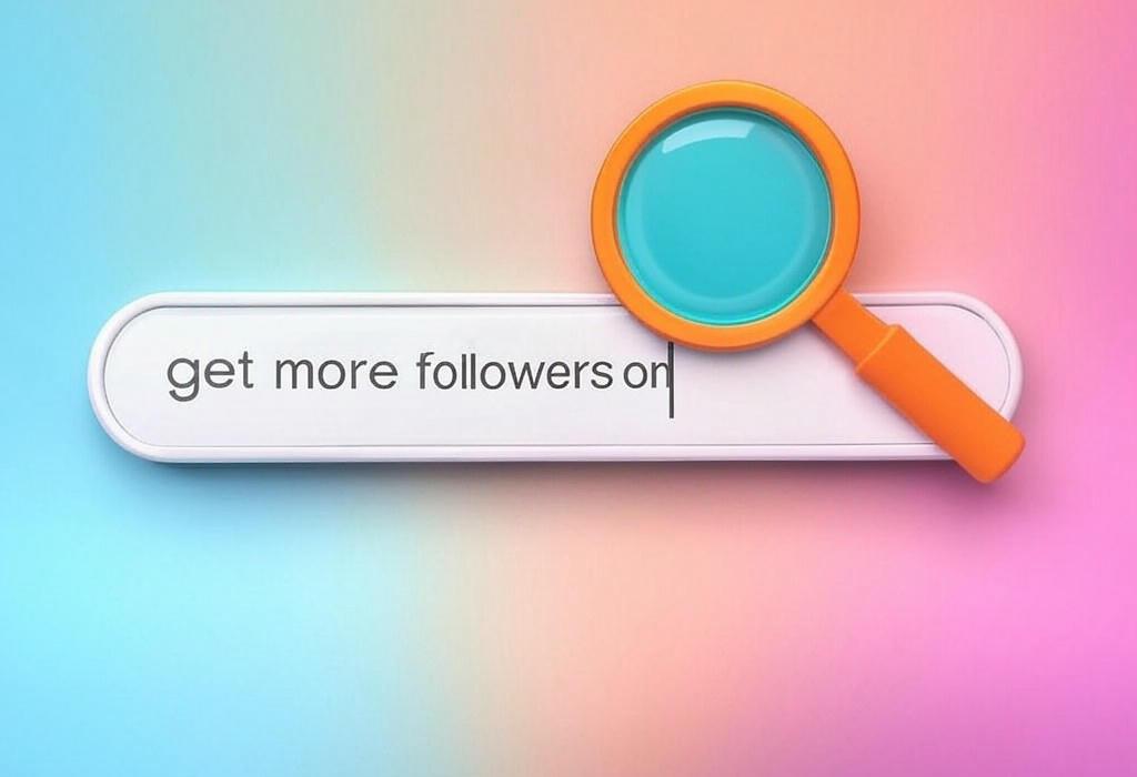 A search bar and a magnifying glass with a vivid gradient background exploring the topic of Get more followers on Instagram with our proven strategies! Unlock growth secrets, boost engagement, and watch your account explode. Ready to become Instagram famous?