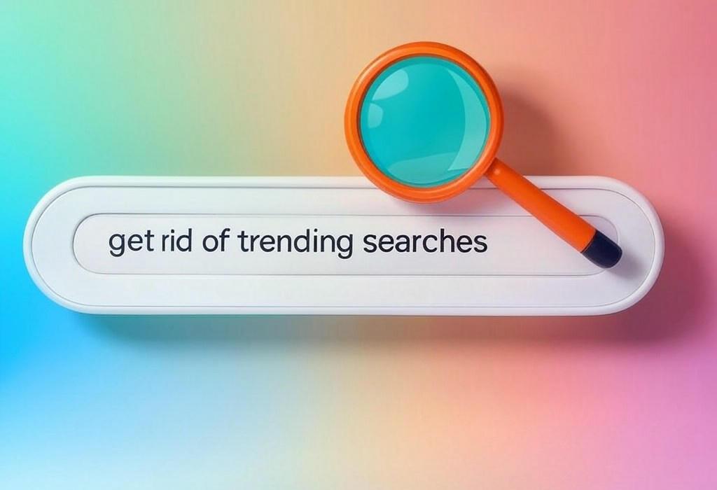 A search bar and a magnifying glass with a vivid gradient background exploring the topic of Get rid of trending searches cluttering your browsing experience! Discover quick steps to disable annoying suggestions and take back control of your search privacy once and for all.