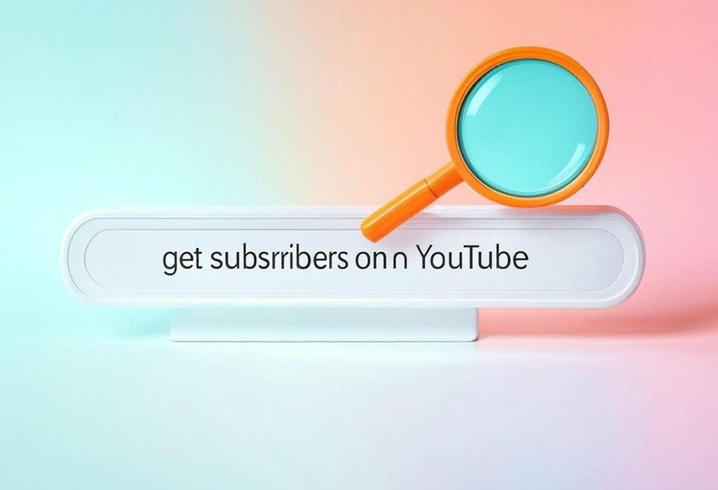 A search bar and a magnifying glass with a vivid gradient background exploring the topic of Get subscribers on YouTube with proven tactics that skyrocket your channel growth. Learn insider secrets to build an audience that keeps coming back for more content!
