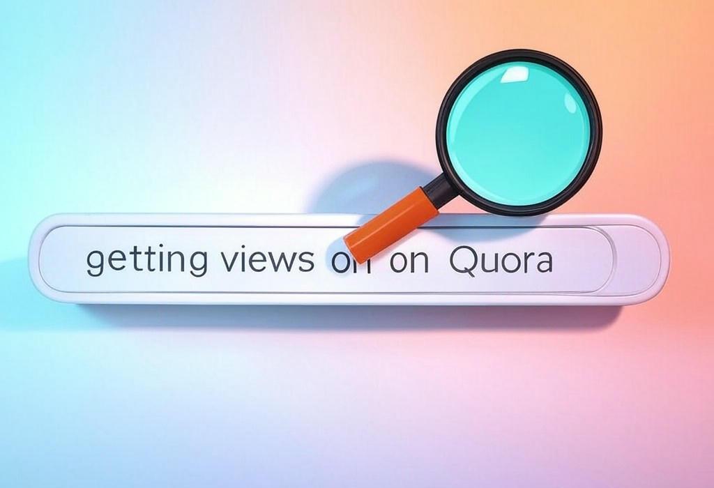 A search bar and a magnifying glass with a vivid gradient background exploring the topic of Getting views on Quora isn't rocket science! Discover insider secrets to boost your visibility, grow your following, and become a respected voice on the platform everyone's talking about.