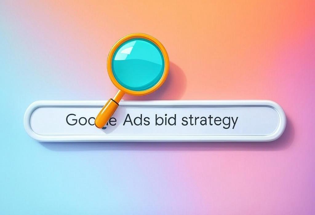 A search bar and a magnifying glass with a vivid gradient background exploring the topic of Google Ads bid strategy secrets revealed! Discover how to boost your ROI with smart bidding techniques that outperform competitors. Stop wasting money and start maximizing conversions today.