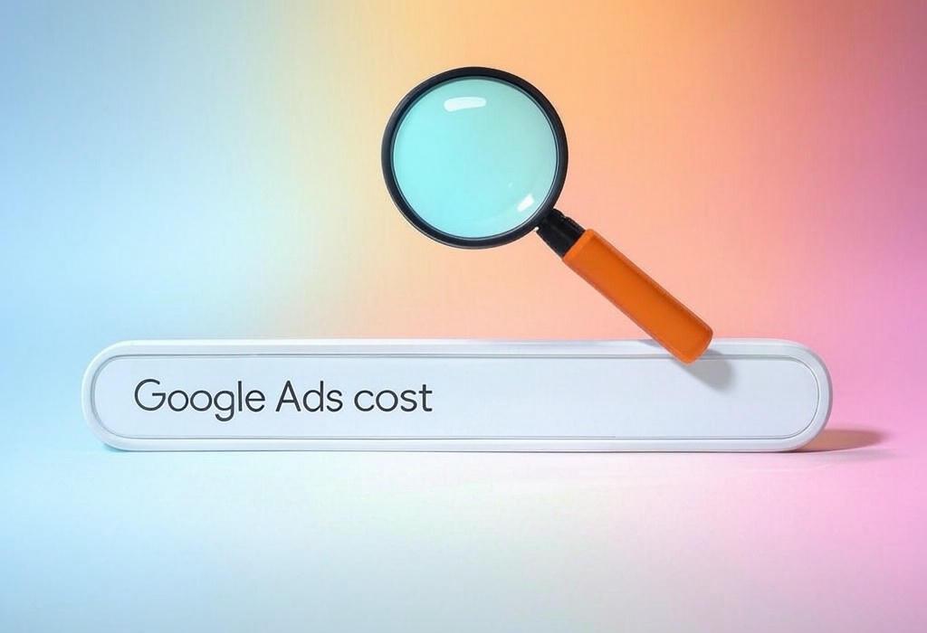 A search bar and a magnifying glass with a vivid gradient background exploring the topic of Google Ads cost revealed: Unlock insider secrets to slash your PPC expenses while maximizing ROI. Discover budget-friendly strategies that your competitors don't want you to know!