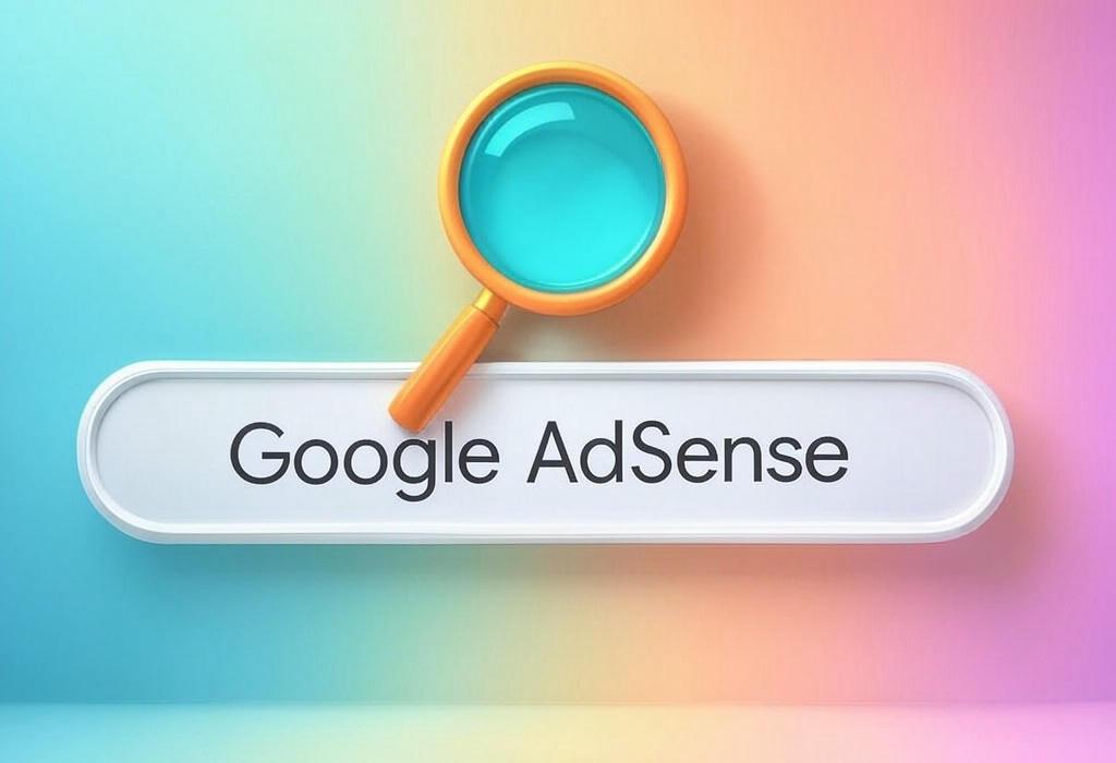 A search bar and a magnifying glass with a vivid gradient background exploring the topic of Google AdSense transforms your website into a money-making machine. Discover how to earn passive income while you sleep with targeted ads that your visitors actually want to click on.