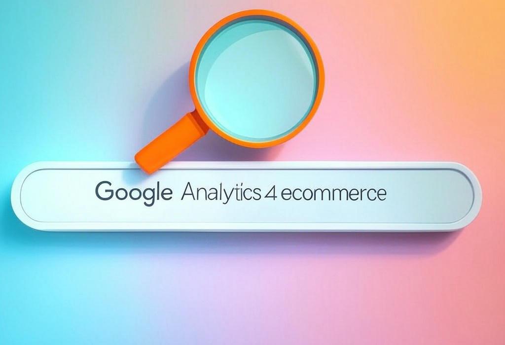 A search bar and a magnifying glass with a vivid gradient background exploring the topic of Google Analytics 4 ecommerce unlocks powerful insights that traditional tracking misses. Discover how to boost sales, understand customer journeys, and make data-driven decisions that grow your business fast.