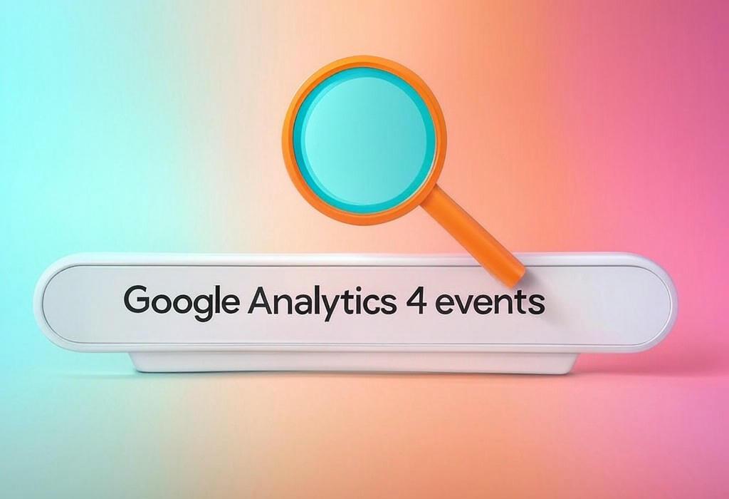A search bar and a magnifying glass with a vivid gradient background exploring the topic of Google Analytics 4 events revolutionize your tracking capabilities. Unlock powerful insights, boost conversions, and master data collection with our expert guide. Don't miss these game-changing strategies!