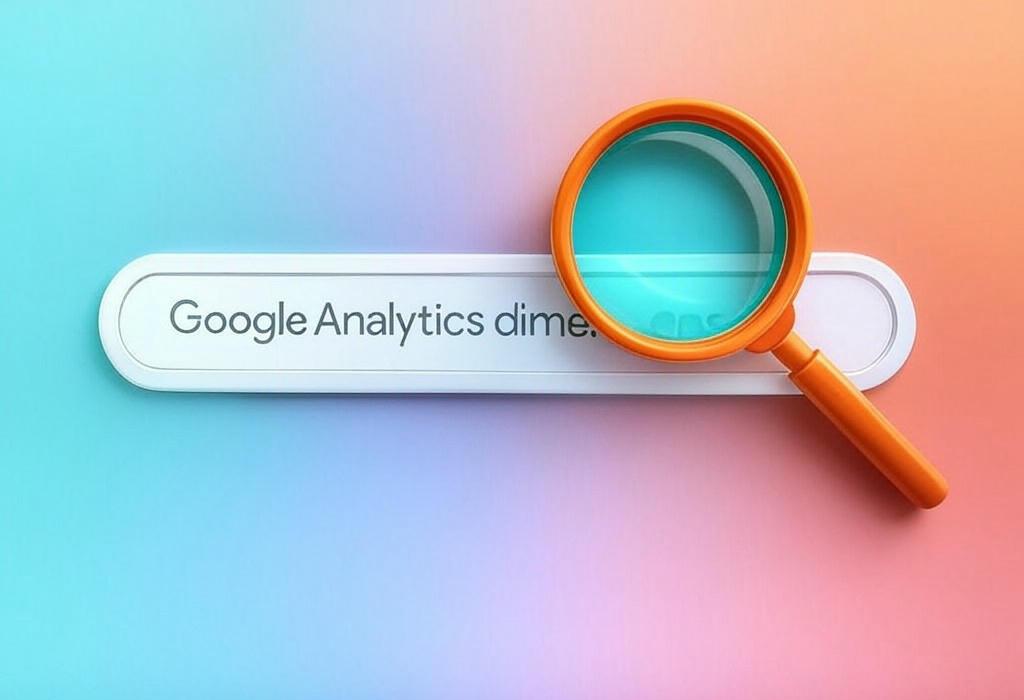 A search bar and a magnifying glass with a vivid gradient background exploring the topic of Google Analytics dimensions unlock insights that most marketers miss. Discover how to use these powerful data points to boost traffic, improve conversions, and outsmart your competition!