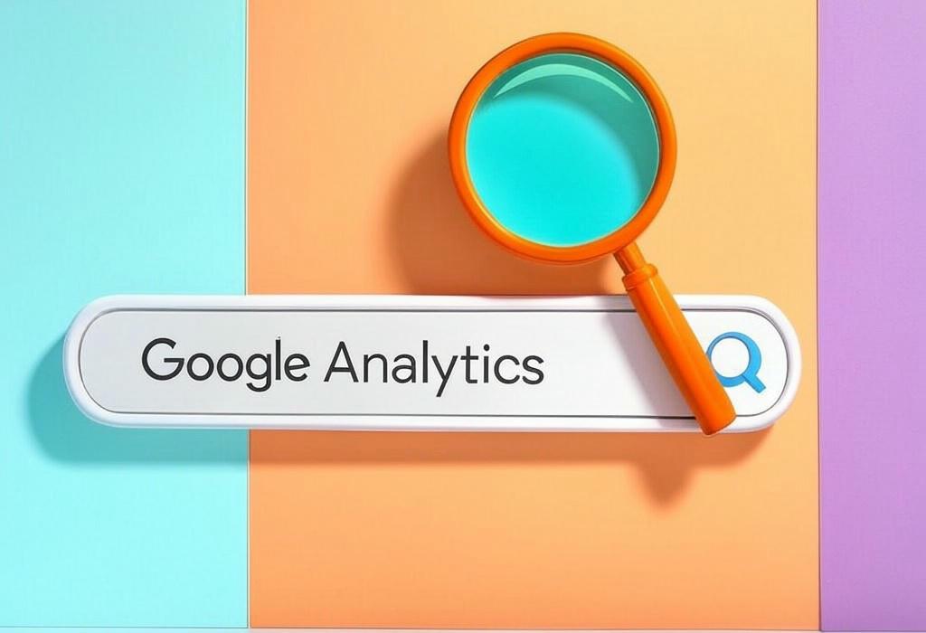 A search bar and a magnifying glass with a vivid gradient background exploring the topic of Google Analytics unlocks the hidden secrets of your website's performance! See who's visiting, what they're doing, and why they leave. Master your data and boost conversions with this powerful free tool.