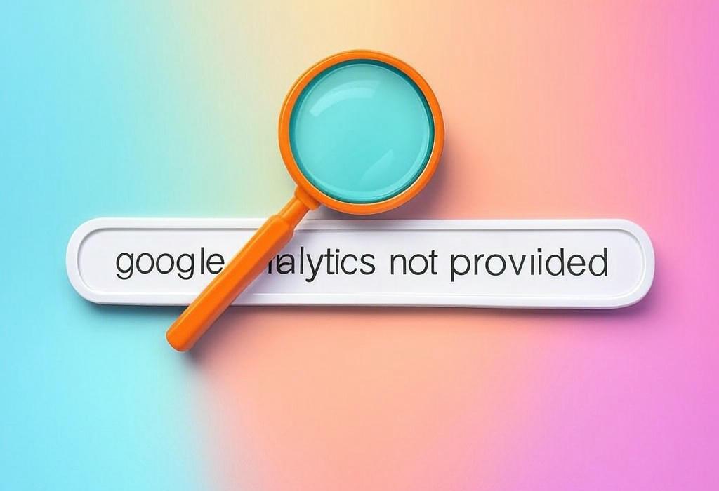 A search bar and a magnifying glass with a vivid gradient background exploring the topic of Google Analytics 