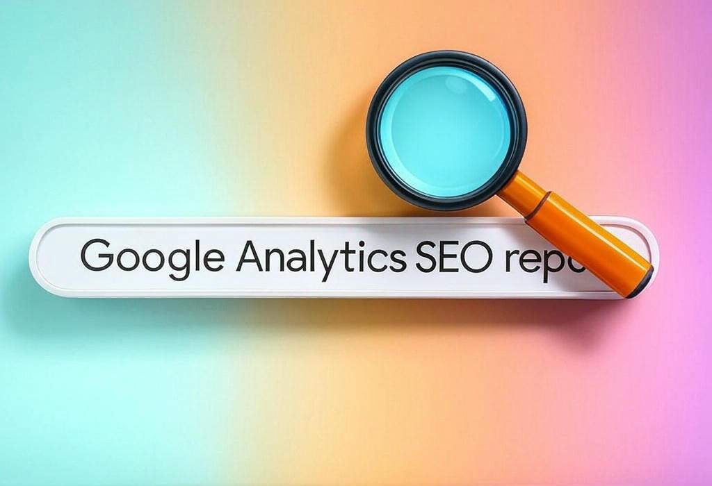 A search bar and a magnifying glass with a vivid gradient background exploring the topic of Google Analytics SEO report secrets revealed! Discover how to extract powerful insights, boost rankings, and outpace competitors with custom dashboards. Unlock hidden metrics that matter most to your business growth.