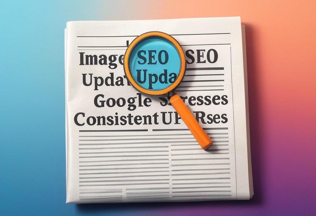 A newspaper and a magnifying glass with a vivid gradient background exploring the topic of Image SEO got a Google refresh! Why are consistent URLs suddenly vital? Unlock this simple secret to boost your image rankings. Find out now!