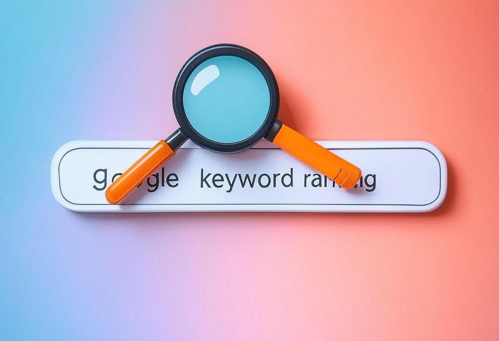 A search bar and a magnifying glass with a vivid gradient background exploring the topic of Google keyword ranking secrets revealed! Discover proven strategies to climb search results and crush the competition. Stop struggling with SEO and start driving targeted traffic today.