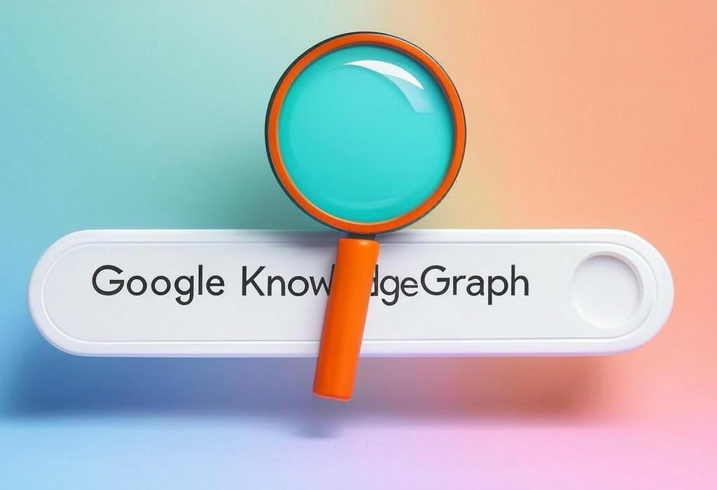 A search bar and a magnifying glass with a vivid gradient background exploring the topic of Google Knowledge Graph connects billions of facts to superpower your search experience. Discover how this intelligent database answers questions instantly without clicking on links!