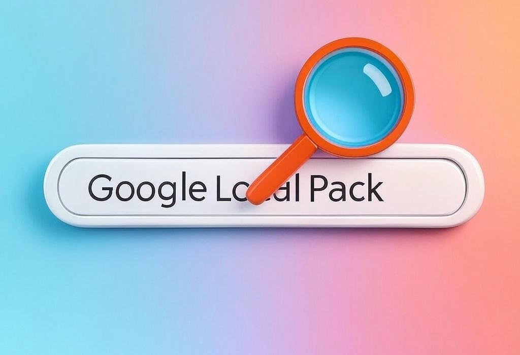 A search bar and a magnifying glass with a vivid gradient background exploring the topic of Google Local Pack: Unlock the secret to boosting your local business visibility. Discover insider tips to dominate search results and attract nearby customers while outranking competitors!