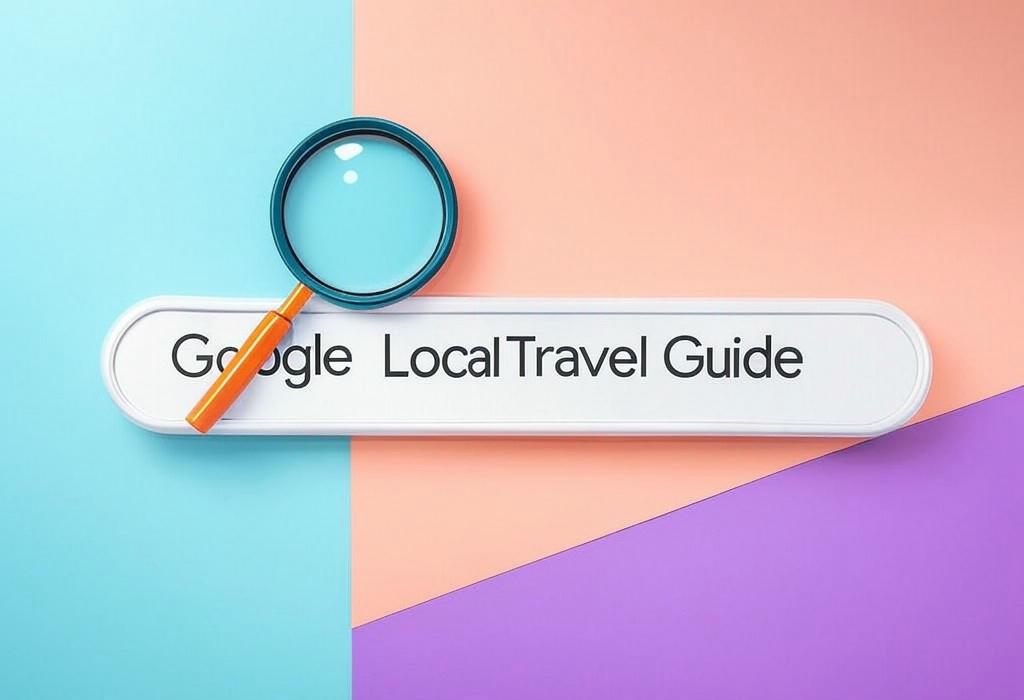 A search bar and a magnifying glass with a vivid gradient background exploring the topic of Google Local Travel Guide unlocks hidden gems in your city! Discover how to find secret spots, read authentic reviews, and explore like a local. Don't miss these insider travel tips.