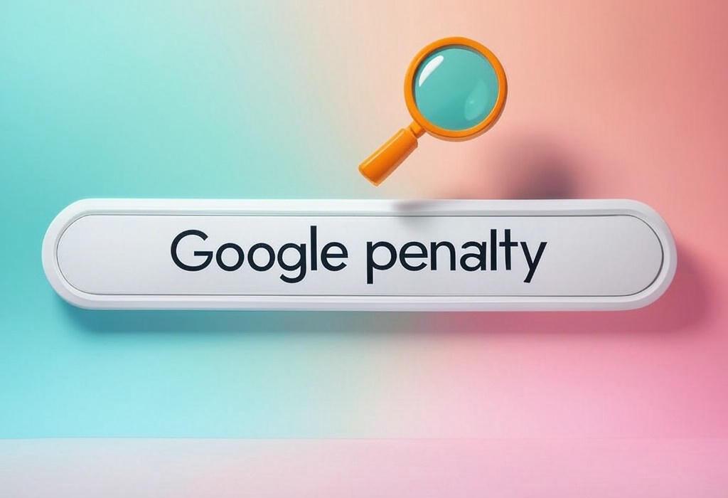 A search bar and a magnifying glass with a vivid gradient background exploring the topic of Google penalty got you in hot water? Learn what triggers these unwelcome algorithmic slaps, how to identify if you've been hit, and the exact steps to recover your rankings fast.