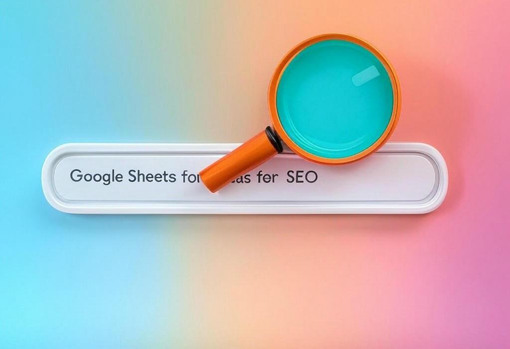 A search bar and a magnifying glass with a vivid gradient background exploring the topic of Google Sheets formulas for SEO that transform raw data into actionable insights. Unlock hidden opportunities and save hours with these clever spreadsheet hacks every marketer needs right now!
