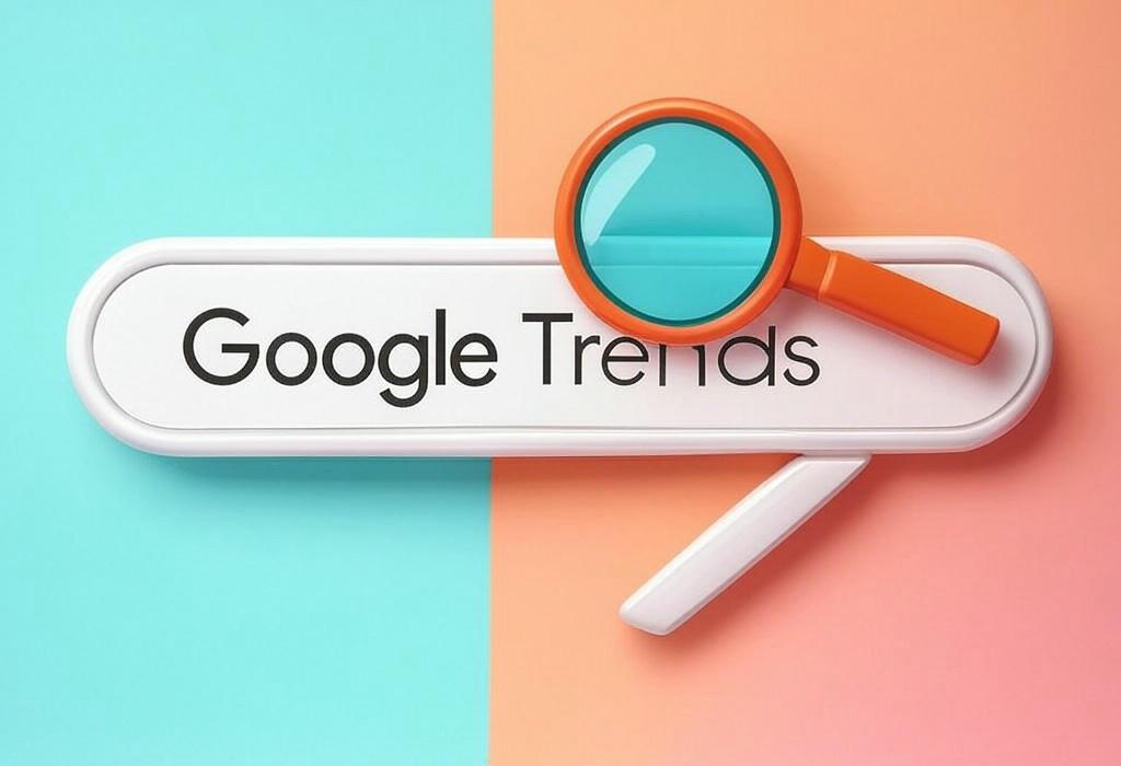 A search bar and a magnifying glass with a vivid gradient background exploring the topic of Google Trends reveals what the world is searching for! Discover hot topics, compare search interest, and gain insights to boost your marketing strategy. Don't miss out on this free data goldmine.