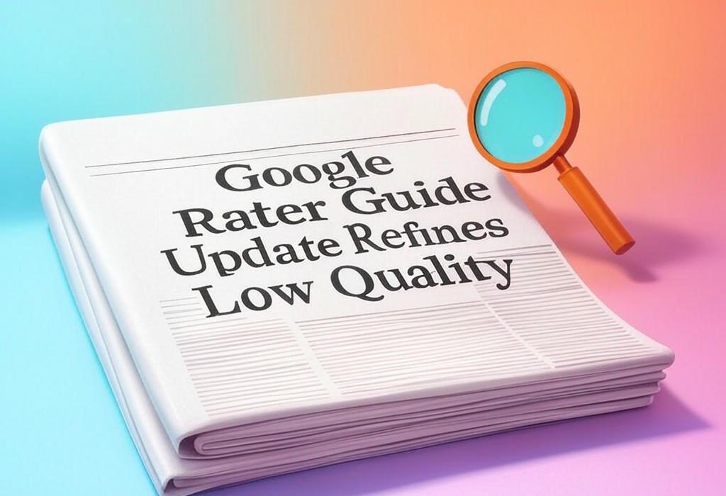 A newspaper and a magnifying glass with a vivid gradient background exploring the topic of Google's updated raters guidelines shake up 'low quality' definitions. Is your content now on the chopping block? Find out what the raters are looking for.