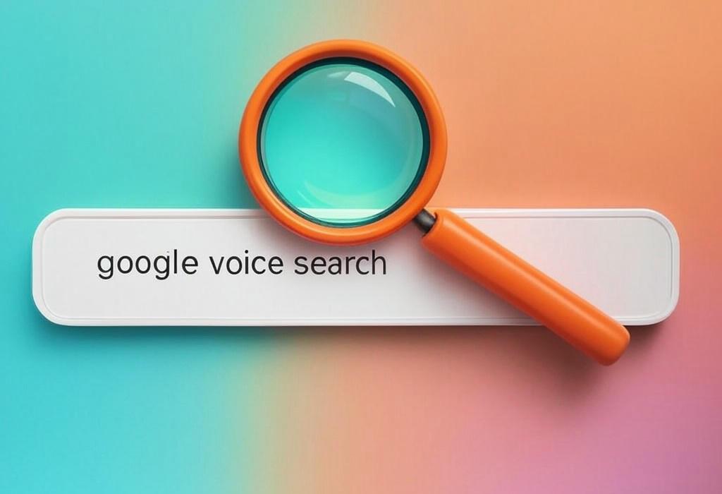 A search bar and a magnifying glass with a vivid gradient background exploring the topic of Google Voice Search revolutionizes the way you find info online. Speak your query & get instant results! Discover tips to optimize your content for voice searches and stay ahead of the competition.