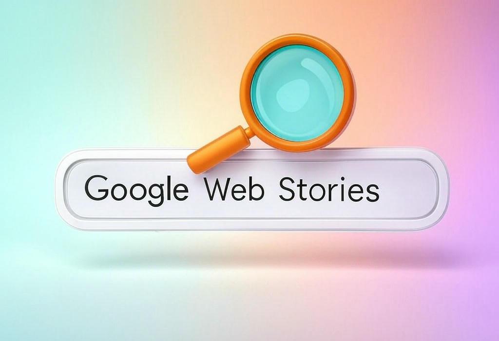 A search bar and a magnifying glass with a vivid gradient background exploring the topic of Google Web Stories transform your content into engaging, tappable experiences that capture attention. Discover how to boost visibility and engagement with this powerful visual storytelling format!