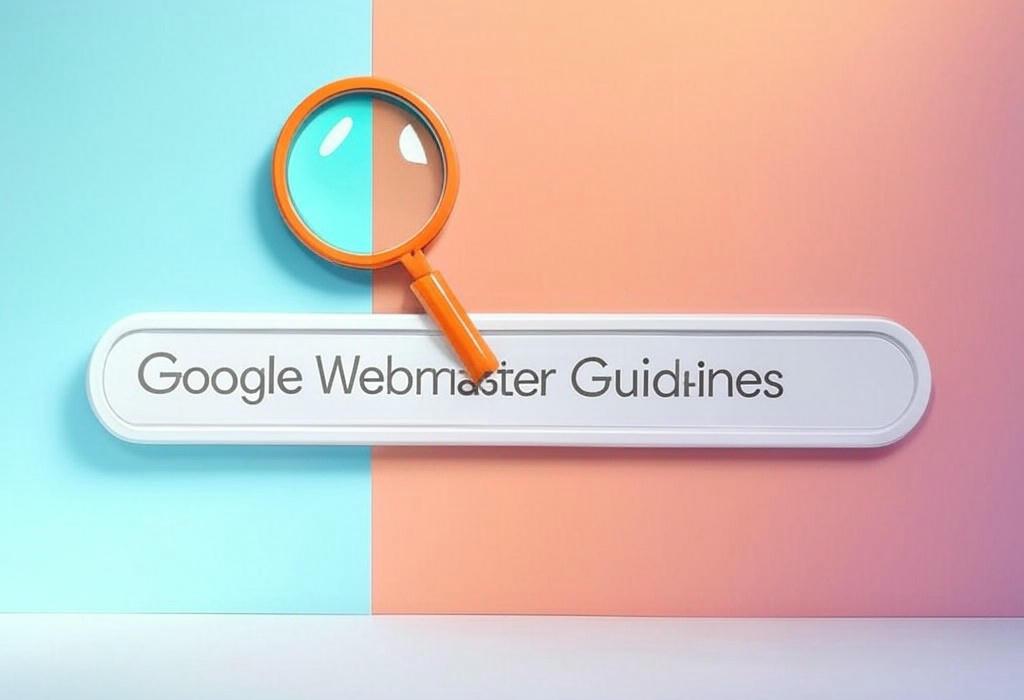 A search bar and a magnifying glass with a vivid gradient background exploring the topic of Google Webmaster Guidelines reveal the secret rules to rank higher in search results. Follow these official tips to avoid penalties and boost your visibility. Don't let your site fall behind!