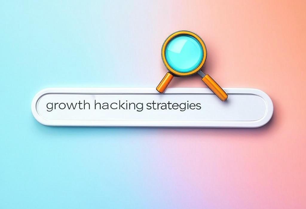 A search bar and a magnifying glass with a vivid gradient background exploring the topic of Discover growth hacking strategies that skyrocket your business without breaking the bank. These insider tricks will transform your marketing game overnight! Ready to explode your results?