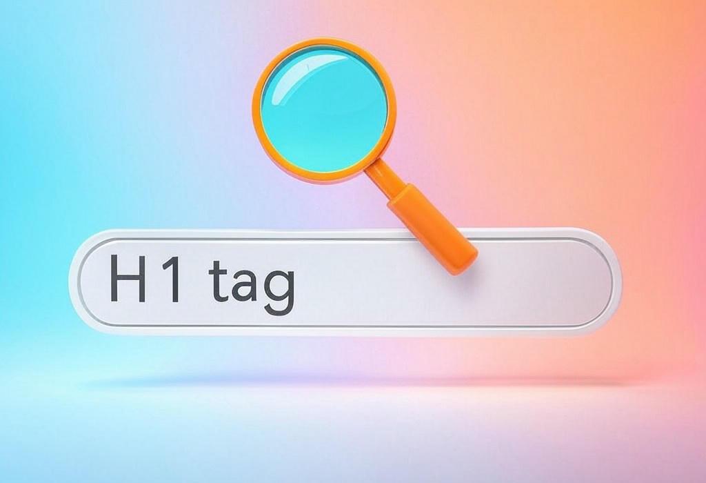 A search bar and a magnifying glass with a vivid gradient background exploring the topic of H1 tag: The unsung hero of on-page SEO that grabs users' attention and helps search engines understand your content. Learn how to use it properly and boost your rankings!