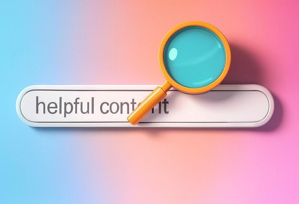 A search bar and a magnifying glass with a vivid gradient background exploring the topic of Helpful content transforms your online presence from invisible to irresistible. Discover how to create material that both search engines and humans crave, boosting your rankings organically.