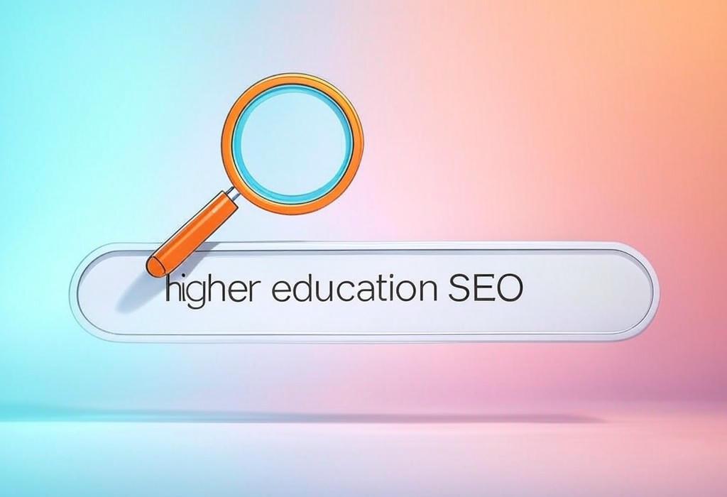A search bar and a magnifying glass with a vivid gradient background exploring the topic of Higher education SEO unlocks massive growth for colleges and universities. Boost enrollments, outrank competitors, and connect with ideal students through proven search strategies that work.