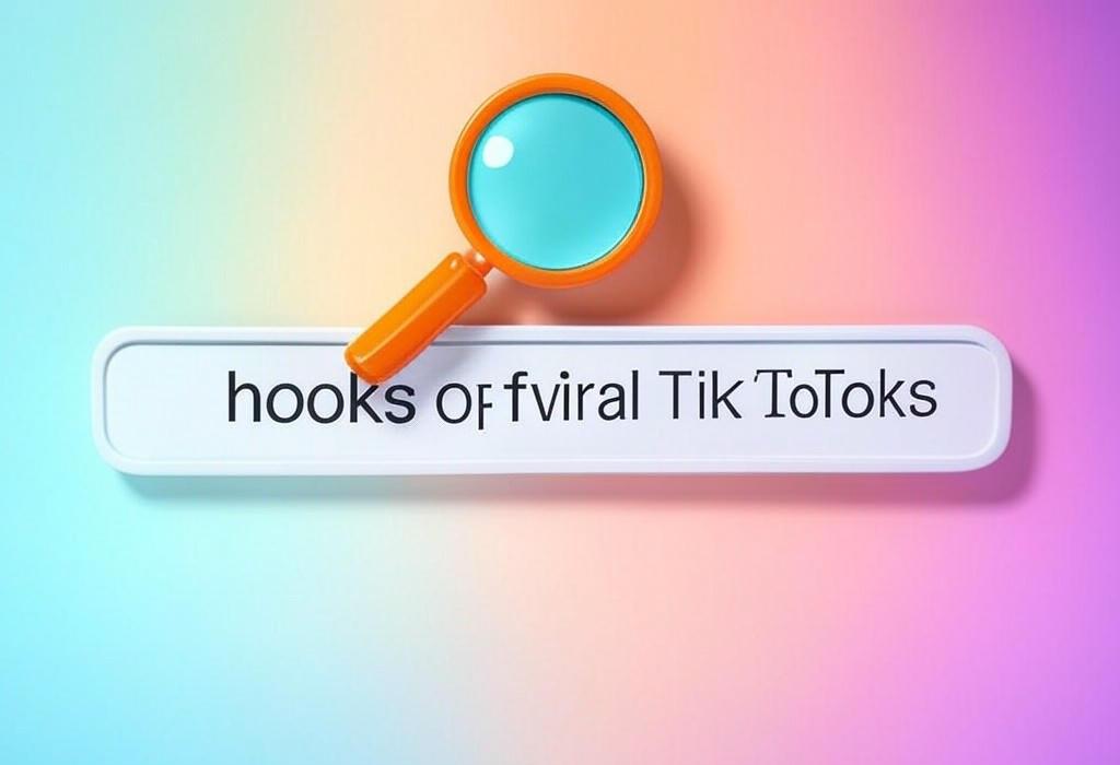 A search bar and a magnifying glass with a vivid gradient background exploring the topic of Hooks of viral TikToks revealed! Discover the secret formulas behind videos that rack up millions of views. Grab attention, boost engagement, and watch your content explode overnight.