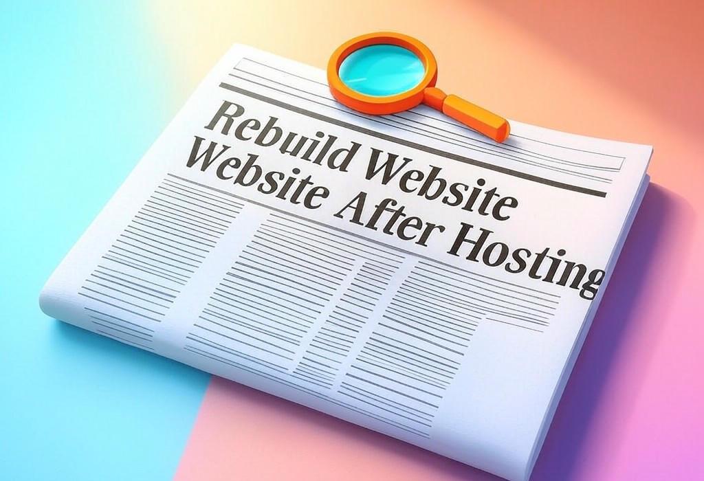 A newspaper and a magnifying glass with a vivid gradient background exploring the topic of Rebuilding your website after a hosting disaster? Total nightmare! Get expert SEO steps to recover fast & ensure this never, ever happens again.