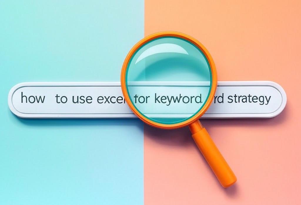 A search bar and a magnifying glass with a vivid gradient background exploring the topic of Learn how to use Excel for keyword strategy and transform your SEO game! Unlock hidden data insights, boost your rankings, and outrank competitors with these simple spreadsheet tricks.