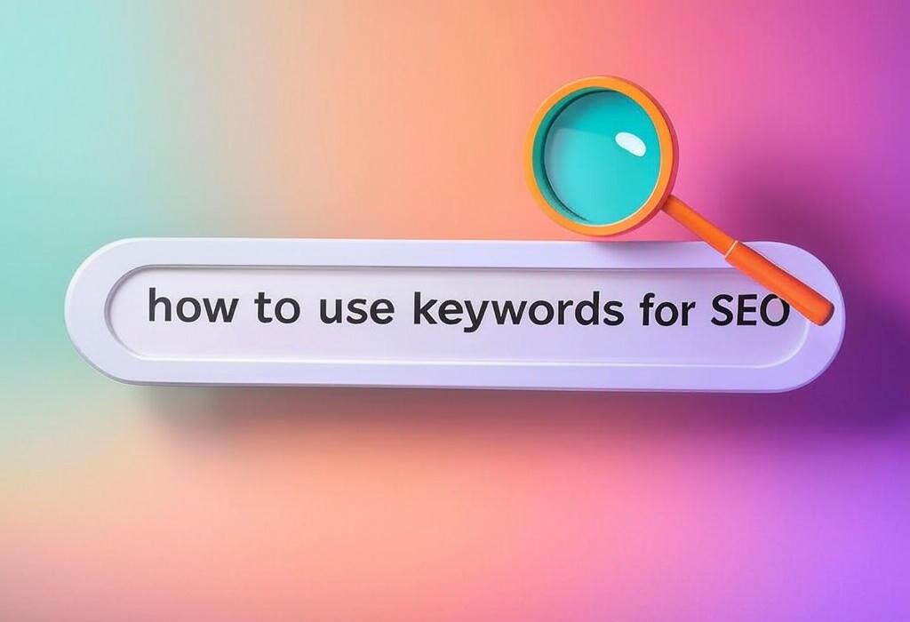 A search bar and a magnifying glass with a vivid gradient background exploring the topic of How to use keywords for SEO: Unlock the secrets to higher rankings! Discover proven techniques to boost your visibility and drive more traffic to your website without complex jargon.