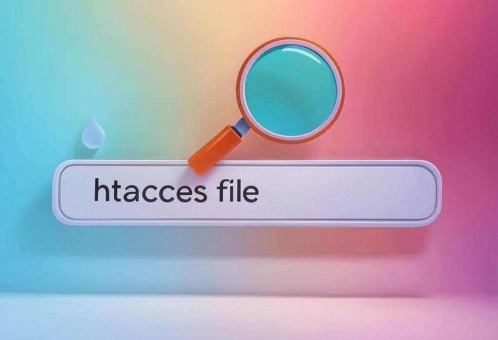 A search bar and a magnifying glass with a vivid gradient background exploring the topic of Unlock the power of htaccess files to supercharge your website's performance, security, and SEO. Learn how this tiny configuration file can solve big problems with our easy step-by-step guide.