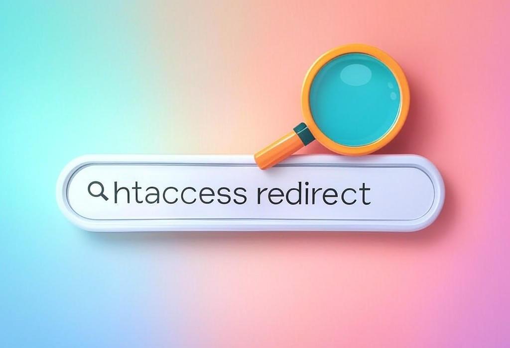 A search bar and a magnifying glass with a vivid gradient background exploring the topic of Htaccess redirect mastery unlocked! Discover simple tricks to fix broken links, boost SEO, and create seamless user experiences. No more 404 errors or lost traffic. Click for step-by-step guides!