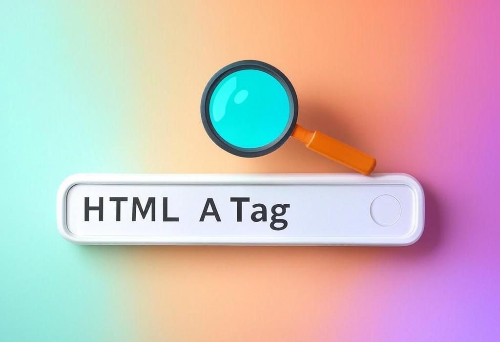 A search bar and a magnifying glass with a vivid gradient background exploring the topic of The HTML A tag is your gateway to clickable web magic! Learn how to craft perfect links, boost SEO, and create seamless navigation that keeps visitors engaged. Unlock the power of hyperlinks today.