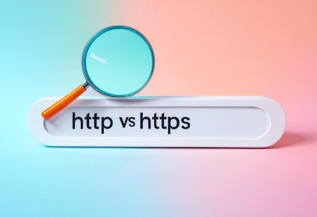 A search bar and a magnifying glass with a vivid gradient background exploring the topic of HTTP vs HTTPS: Unveiling the crucial security differences that could put your data at risk. Discover why that little padlock matters and how it protects your sensitive information online.