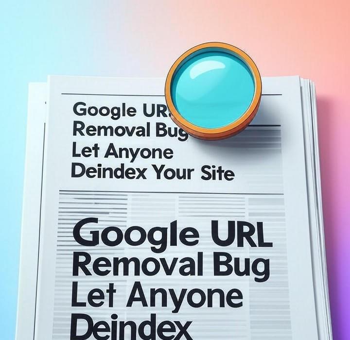 A newspaper and a magnifying glass with a vivid gradient background exploring the topic of A Google URL removal bug let attackers deindex any website. Was your site a target? Learn about the massive exploit and how Google fixed the vulnerability.