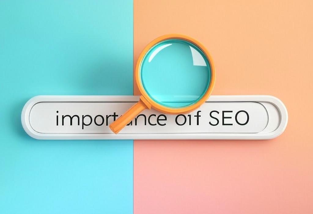 A search bar and a magnifying glass with a vivid gradient background exploring the topic of The importance of SEO cannot be overstated. Discover why search engine optimization is the secret weapon that drives traffic, boosts visibility, and transforms your online presence. Click to unlock growth!