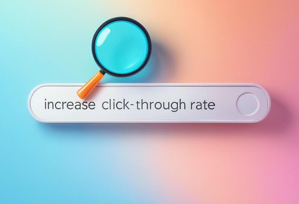 A search bar and a magnifying glass with a vivid gradient background exploring the topic of Increase click-through rate with simple emoji magic! 🚀 Discover proven tactics that boost engagement and drive more clicks to your content without spending a dime. Ready to see higher numbers?