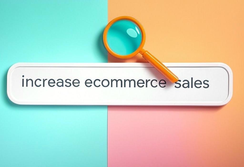 A search bar and a magnifying glass with a vivid gradient background exploring the topic of Increase ecommerce sales with proven strategies that transform browsers into buyers. Discover actionable tips to boost conversions, maximize your profit margins, and outperform competitors starting today!